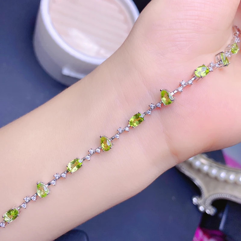 Natural Olive Bracelet Womens Silver Jewelry Gemstone 18k Gold Plated Item 250326