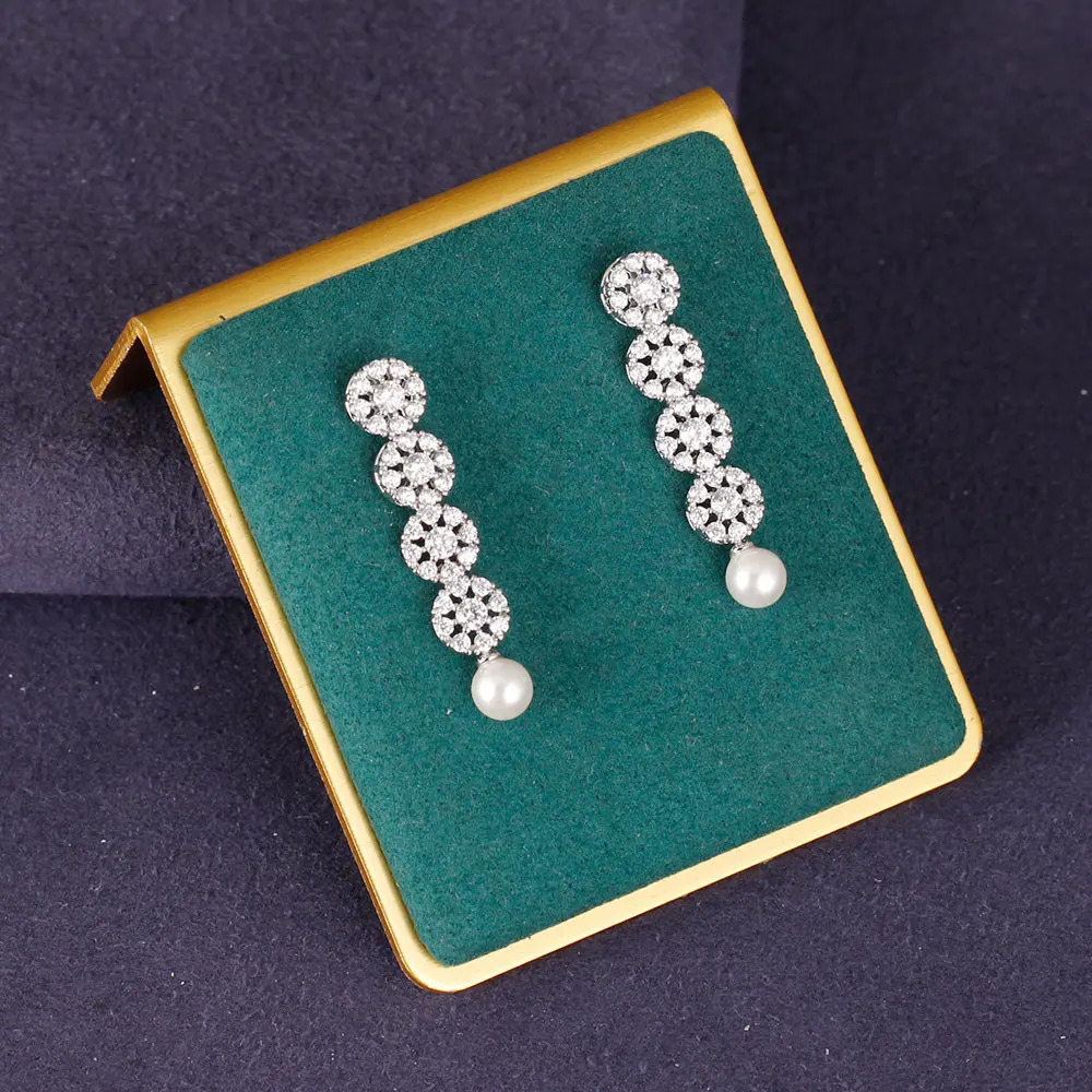 Trendy Pearl Tassel 40cm Necklace Earring 4PCS Jewelry Set For Women Wedding Party Full Zircon Dubai Bridal Jewelry Set Gift 250318