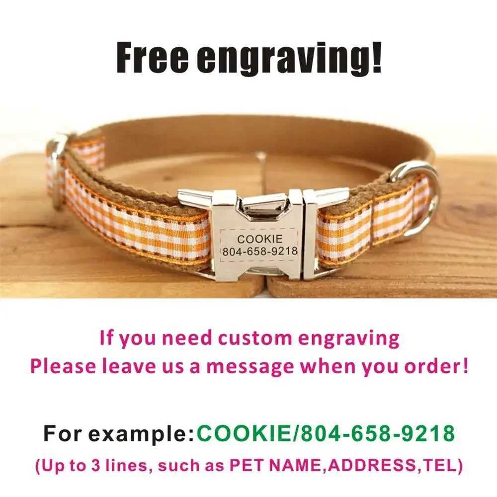 Personalized pet collar customized name ID tag adjustable brown Scottish regular cat and dog collar lead strap X250326