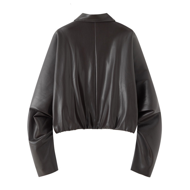 5FA214201 new clothing Milan fashion Korean version coffee colored leather jacket women's casual versatile