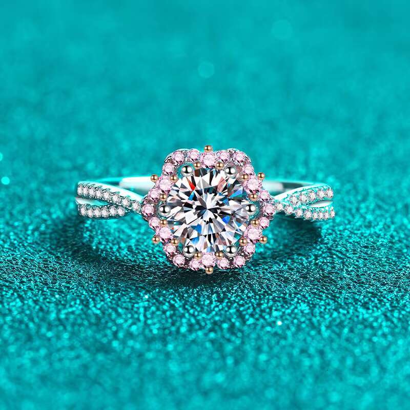 New 925 Sterling Silver Vss1 Moissanite Ring for Women Exquisite Deluxe Cherry Blossom French Design with Rose Gold Wholesale