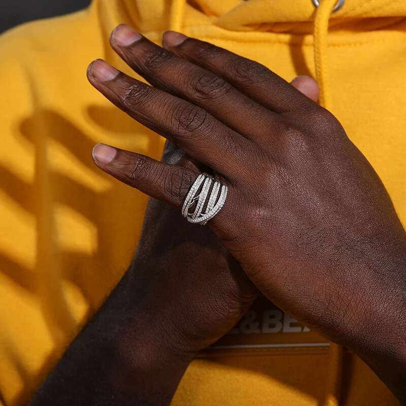 TUHE Unisex 925 Silver Ring Moissanite Woman Hip Hop Jewelry