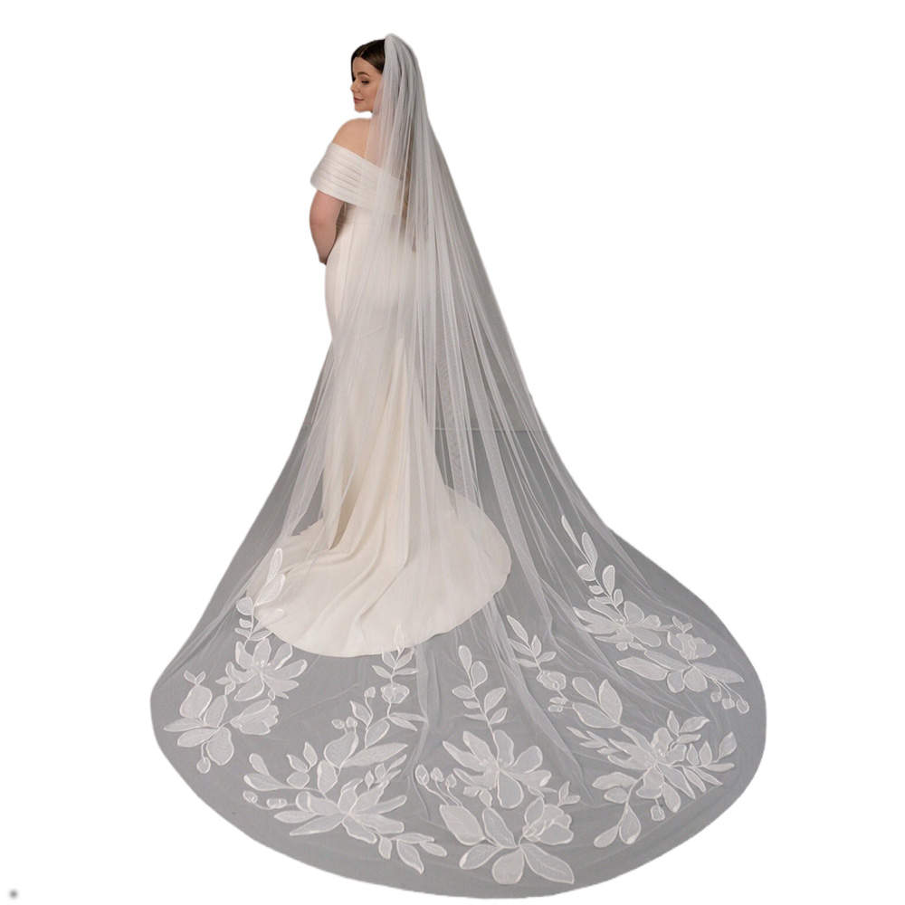 Fairy Bridal Veils Cathedral Long Elegant Lace Appliques Wedding Veil Tulle With Comb White Ivory Custom Made 3M