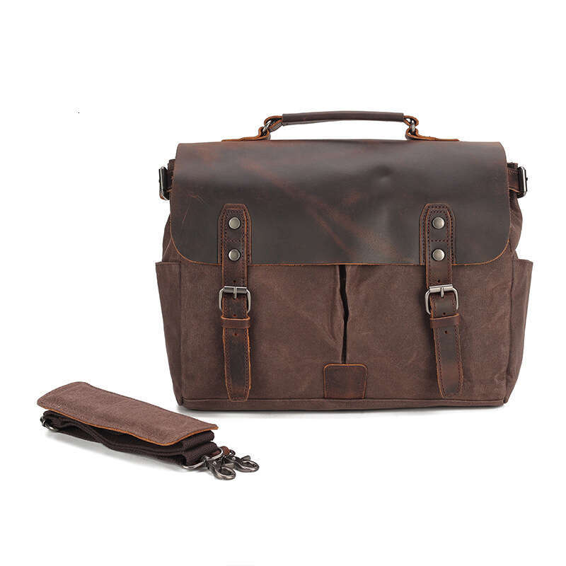 Postman Oil Wax Canvas with Crazy Horse Skin Men's Shoulder Bag briefcase