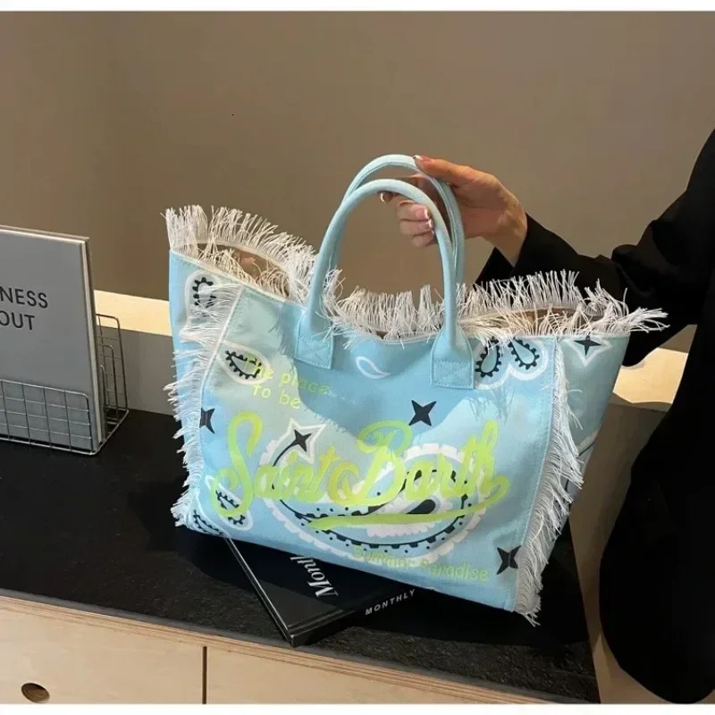 Basic Style Tassel Canvas Womens Shoulder Bags Interior Pocket Fashion Large Capacity Pattern High Quality Handbags 250321