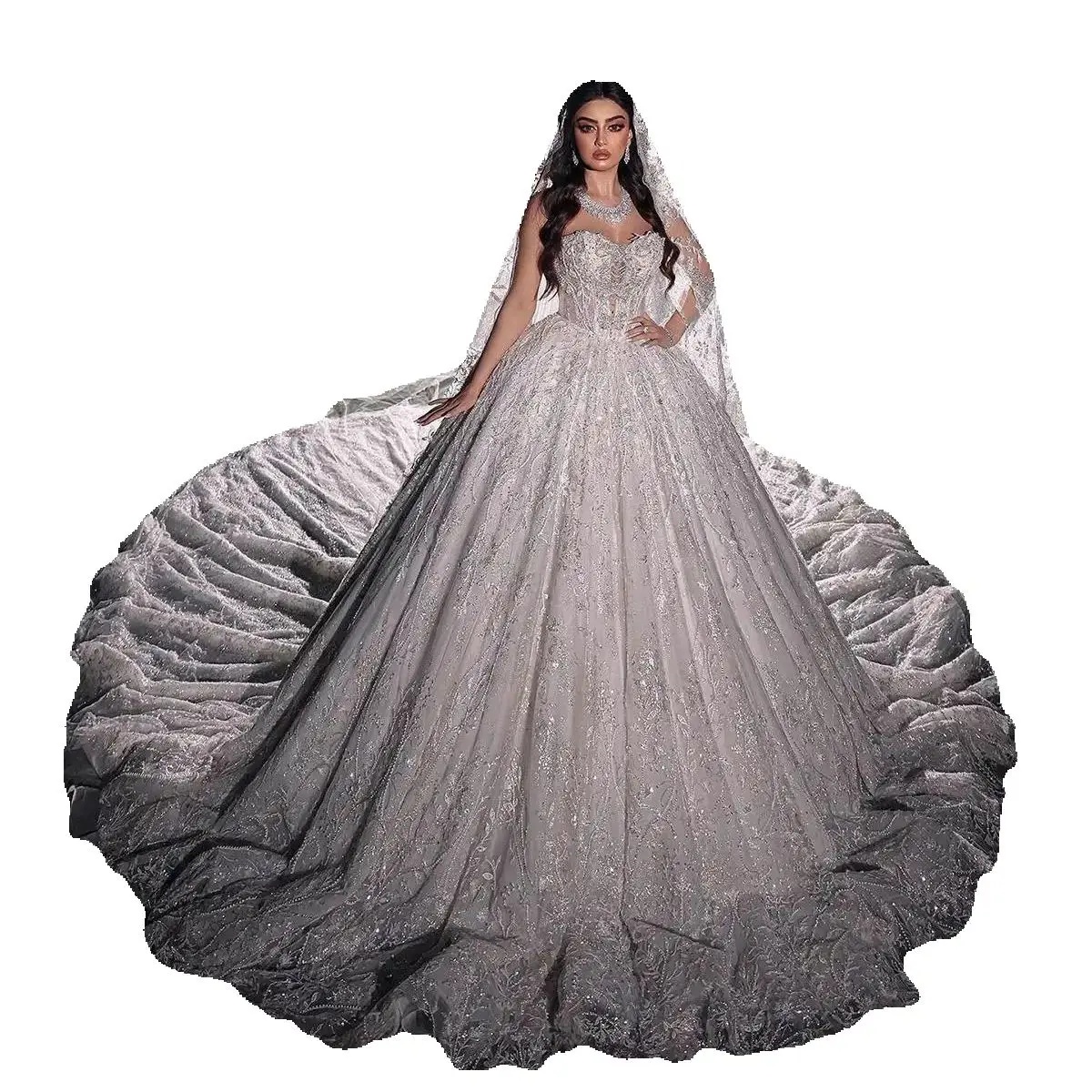 Sparkling Sweetheart Wedding Dresses Ball Gown Sexy Sleeveless Customized Vestido De Noiva Beaded Lace Bridal Dress