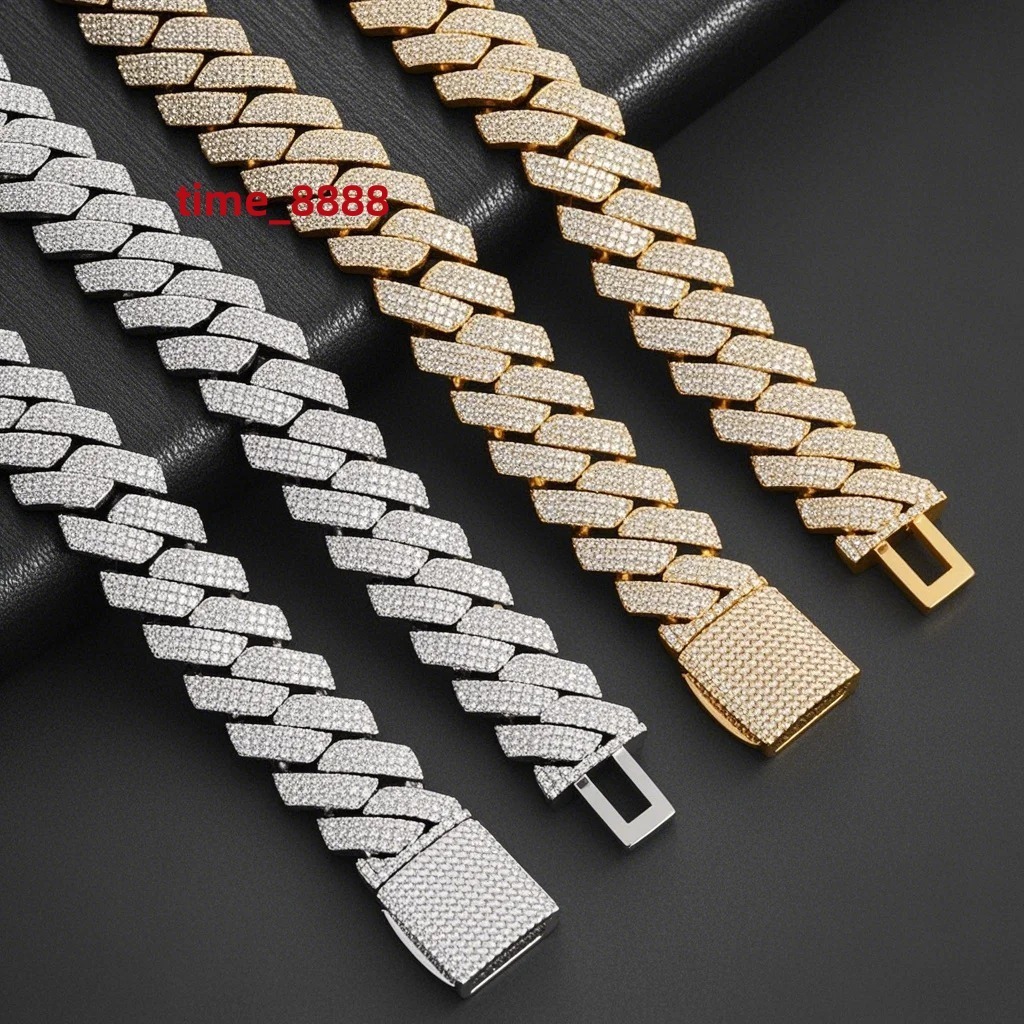 Linyin 925 Silver Classic Trapezoidal Gold-plated Moissanite Cuban Necklace Stylish and Eye-catching