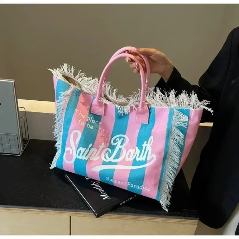 Basic Style Tassel Canvas Womens Shoulder Bags Interior Pocket Fashion Large Capacity Pattern High Quality Handbags 250321