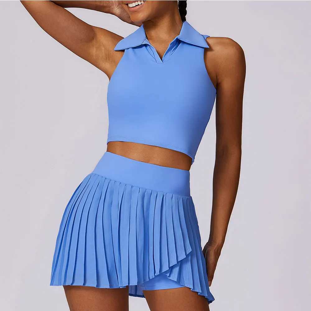 Summer Outdoor Leisure T-shirt Yoga Set 2PCS Womens Gym Clothing Running Sports Fitness Set Breathable Yoga Nude Tennis Clothing W250326