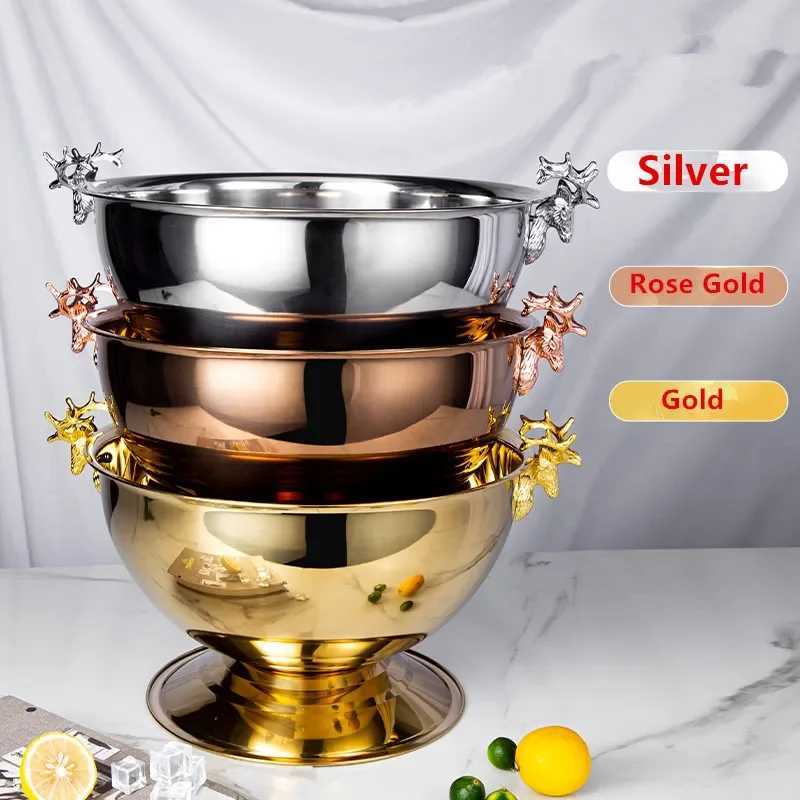 13.5L Deer Head Ear Cooling Champagne Bowl 304 Stainless Steel Gold Silver Wine Beer Ice Bucket Cocktail Beverage X250326