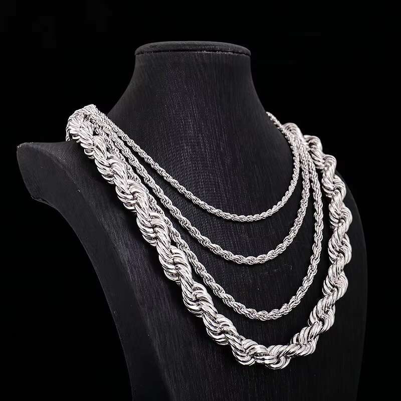 Wholesale Fine Real 925 Sterling Silver 3mm 4mm 5mm 12mm Chunky Hip Hop Jewelry Italy Twist Rope Chain Necklace Men Women