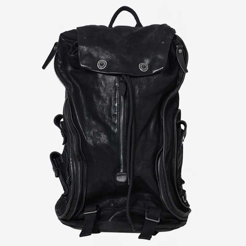 Men's Women Backpack Zipper Retro Old Leather Shoulder School Bag Fashion Dark Wind Soft Youth Black Travel Backpacks