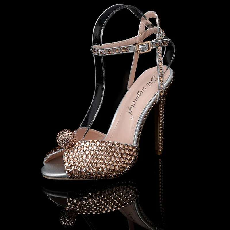 2024 Autumn New Fish High Slim Heels Shallow Mouth Water Dia Pearl Women's Single Wedding Shoes