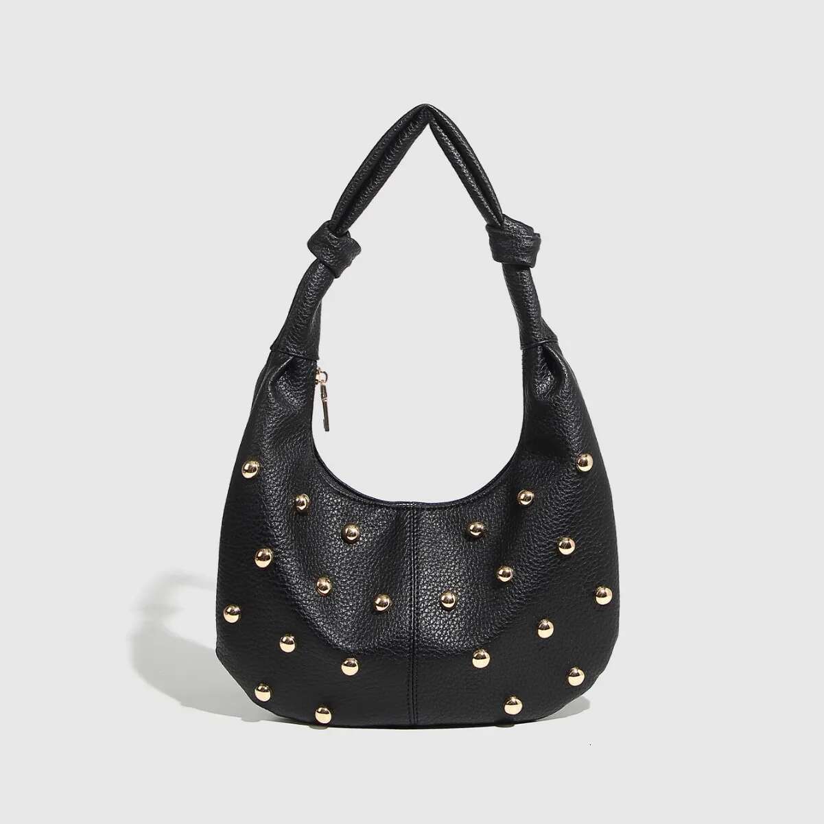 Metallic Rivet Shoulder Half Moon Yellow Bags For Women Handbag Soft PU Leather Cloud Bag Croissant Shopper Purses NEW