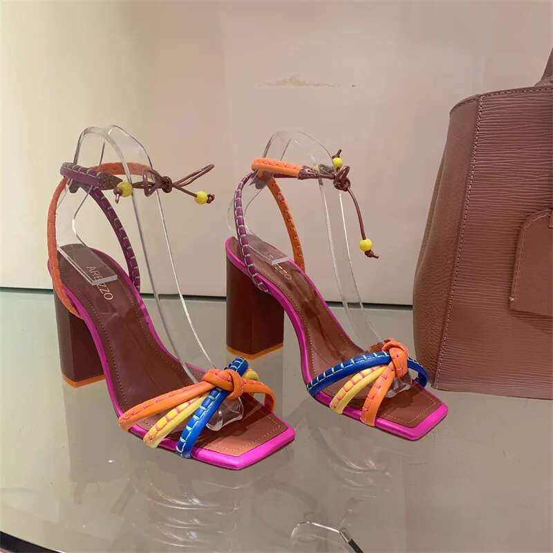 Brazil Fashion Twist Woven Color Blocking Designer Brand Women's Shoes Thick With High Heel Sandals Female Casual