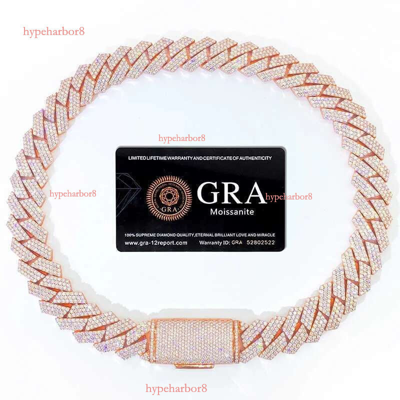bracelet designer jewelry moissanite chain cuban k High Quality 3 Rows VVS Moissanite Dia Chain White Rose Gold Plated Hip-hop chains for men necklace