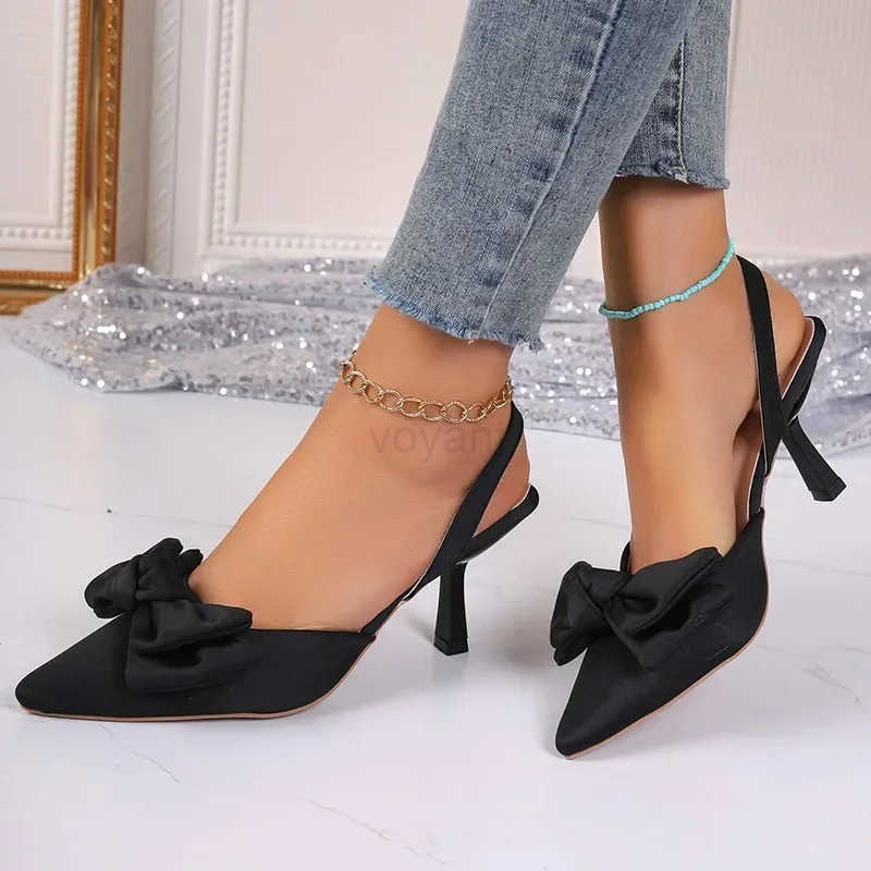 2024 Wens Shoes Summer New Sle Bow Wens Slingback High H Sexy Dress Stiletto Pointed Toe Wens High H Wen Z250326