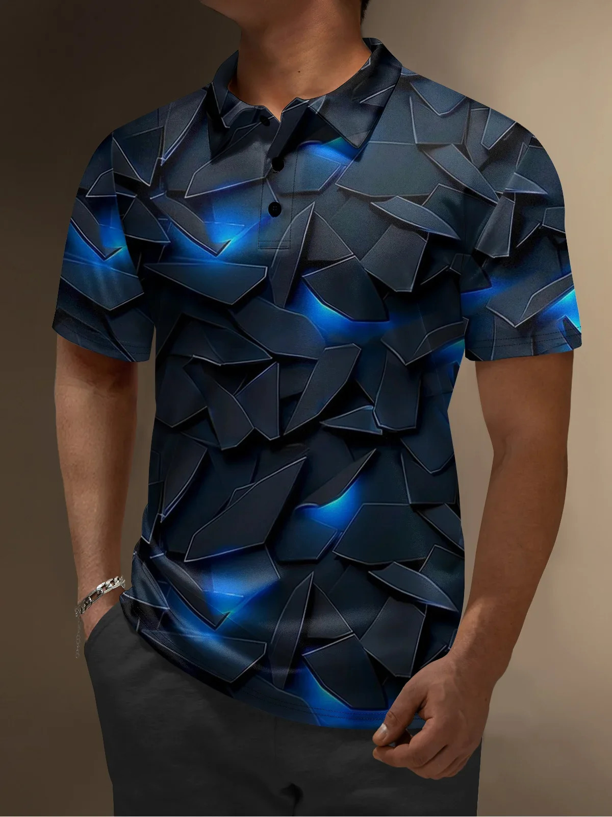 2025 Mens Tshirt Fashion Leisure Home Polo Shirt 3D Printing Flat Pattern Street Collar Button Short Sleeve 250326