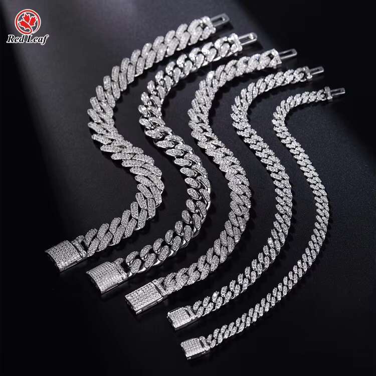 Redleaf Wholesale Price Miami Hiphop Mossanite Cuban Necklace 6mm 8mm 10mm 12mm 14mm 925 Silver Moissanite Cuban Link Chain