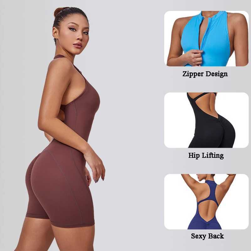 Zipper womens track and field clothes mat yoga set one-piece jumpsuit exercise tight fitting clothes sportswear sportswear W250326