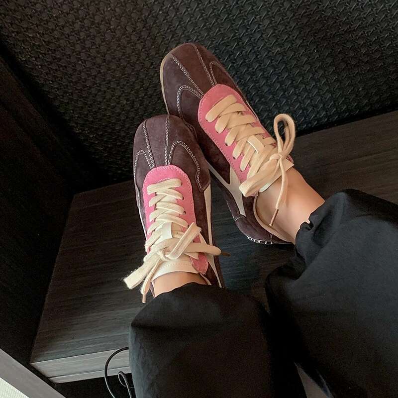 Women's Sports Lace-Up Girls Cozy Mixed Color Spring Autumn Flats Fashion Women Sneakers Cowsuede Casual Shoes