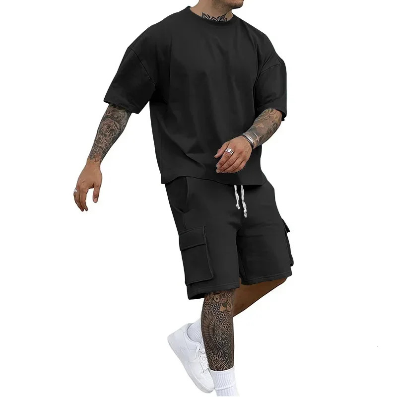 mens T-shirts work clothes shorts casual sportswear for summer 250324