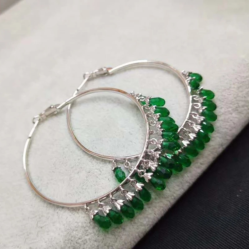 Colorful crystal 925 sterling silver round hoop earrings K large round earrings jewelry womens wedding Christmas gifts 250322