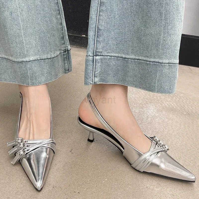 Pointed Toe Shallow Pumps Ladies H Shoes Fem Fashion Slingbacks New in Medium H Shoes For Wen Footwear Mes Z250326
