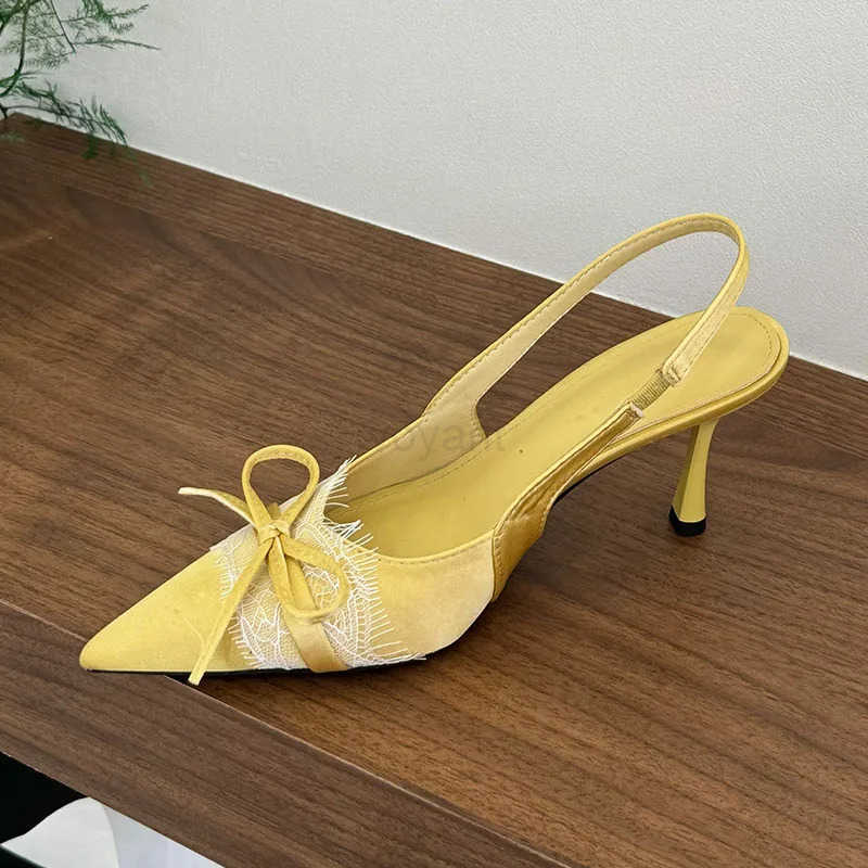 Elegant Wen 7CM H Sandals Shoes Fem Pointed Toe Footwear Fashion -Knot Ladies High H Sandals Shoes Pumps Z250326