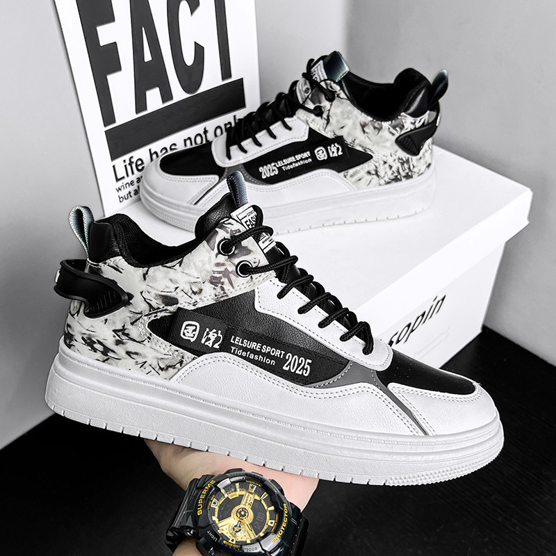 Designer Shoes Spring And Autumn Men's New Outdoor Sports Shoes Fashion Student Union Casual High Cut Thick Soled Shoes Men's White Shoes