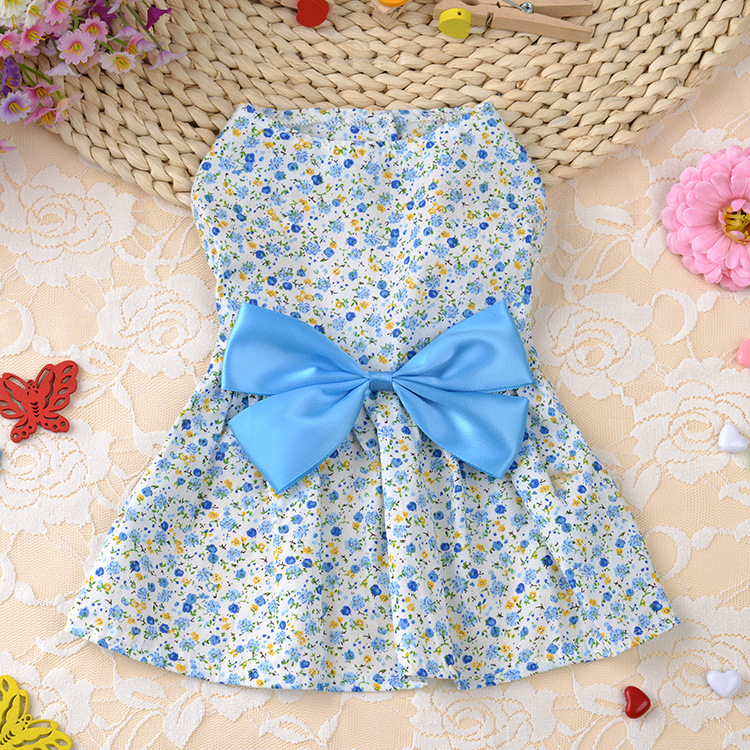 Dog Summer Floral Princess Dress Cute Dog Skirt with Elegant Bowknot Soft Small Dog Clothes, Girl Puppy Clothes for Birthday Wedding Valentines Daily 