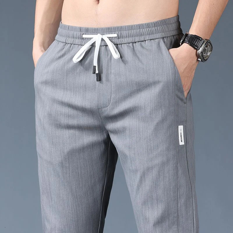 2025 SpringSummer Mens Casual Pants Fashion Thin Elastic Korean Business Ultra Straight Blue Grey Khaki 250326