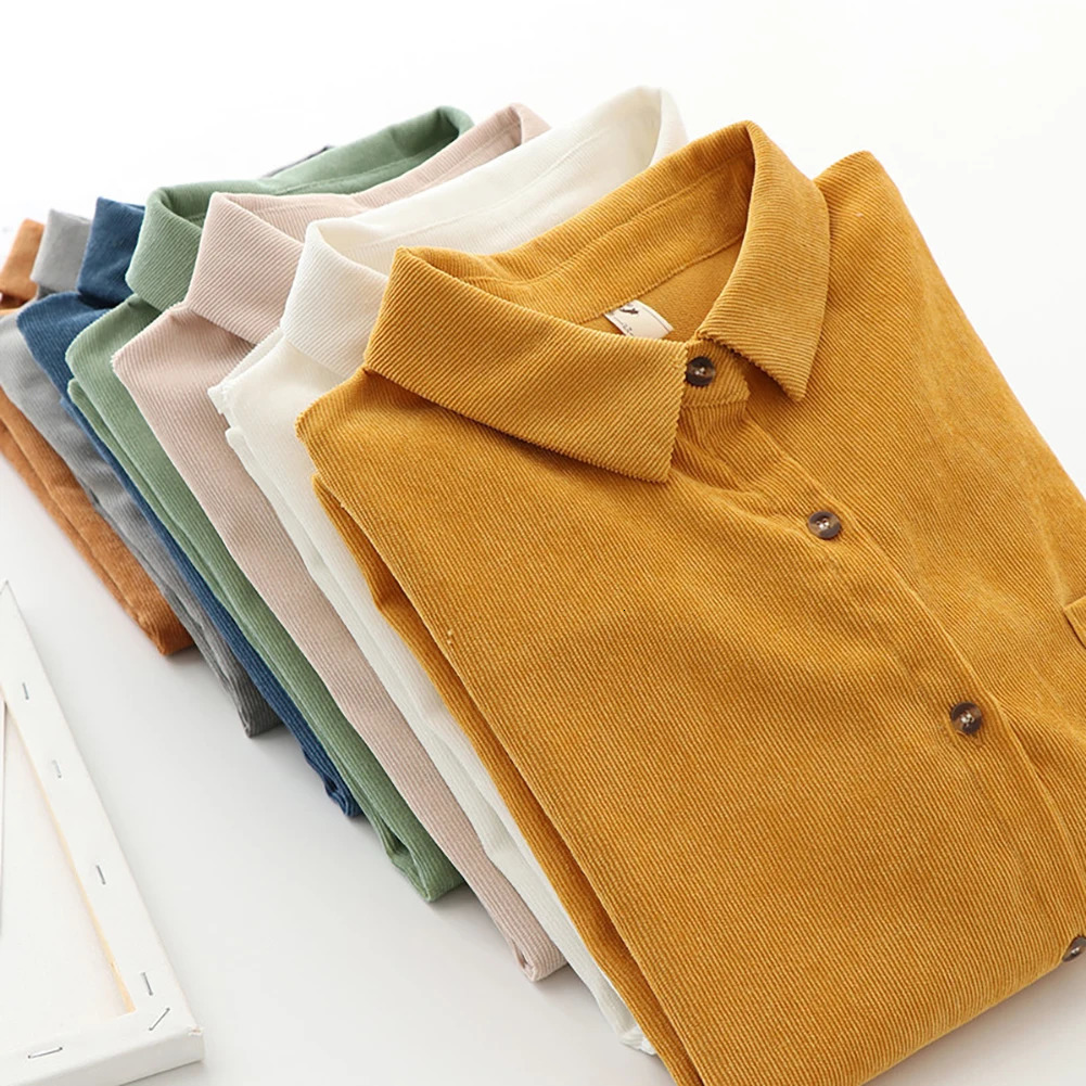 Womens shirt with simple n loose fitting womens autumn long sleeved plain weave single breasted top 250326