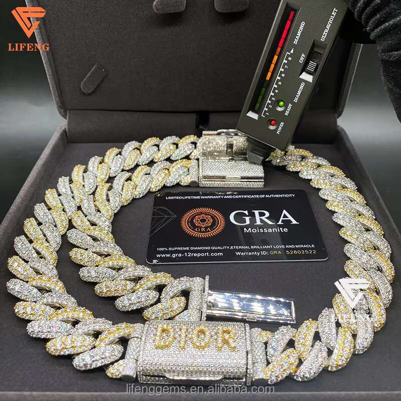 Mens Necklace Big Size 20MM VVS Moissanite With Certificate Gold Plated Cuban Link Chain for Hip-hop Rapper Singer