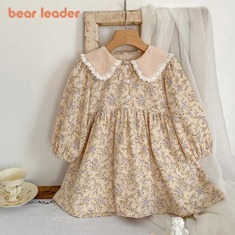Bear Leader Girl Flower Dress Autumn Fashion 2023 Lace Down Flower Princess Dress Childrens Casual Autumn Clothing W250326