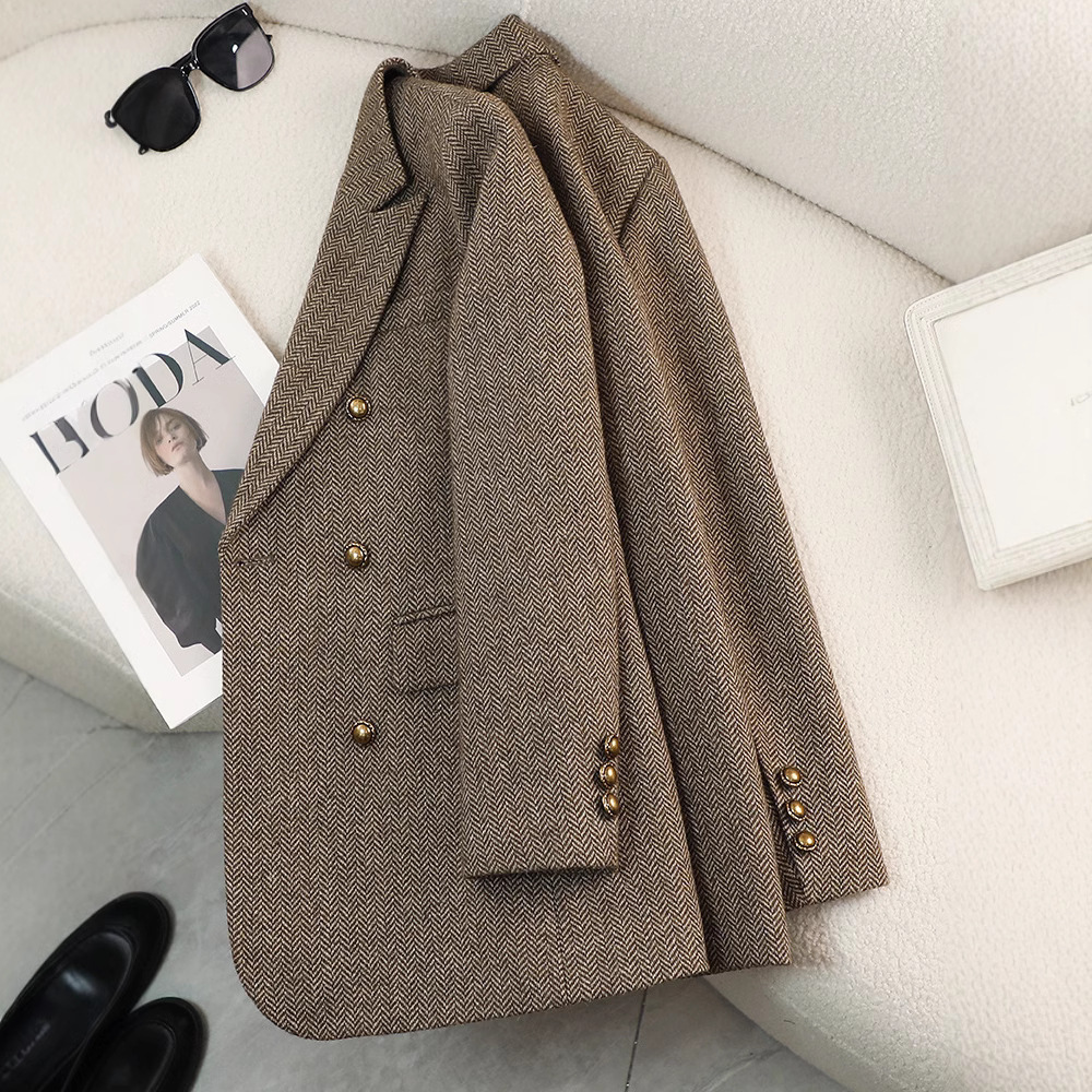 Wool jacket women 2024 new autumn and high-end temperament loose plus casual gray suit top for winter