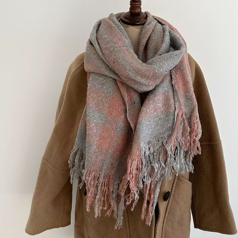 T358 plaid scarf neck winter shawl thickened new style atmosphere versatile tassel warm couple students