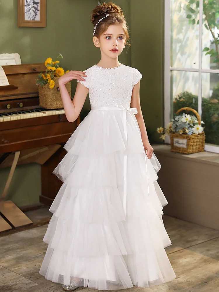 Elegant white flower girl dress sheer and fluffy communication dress online bridal dress girls birthday gift customized wedding dress W250326