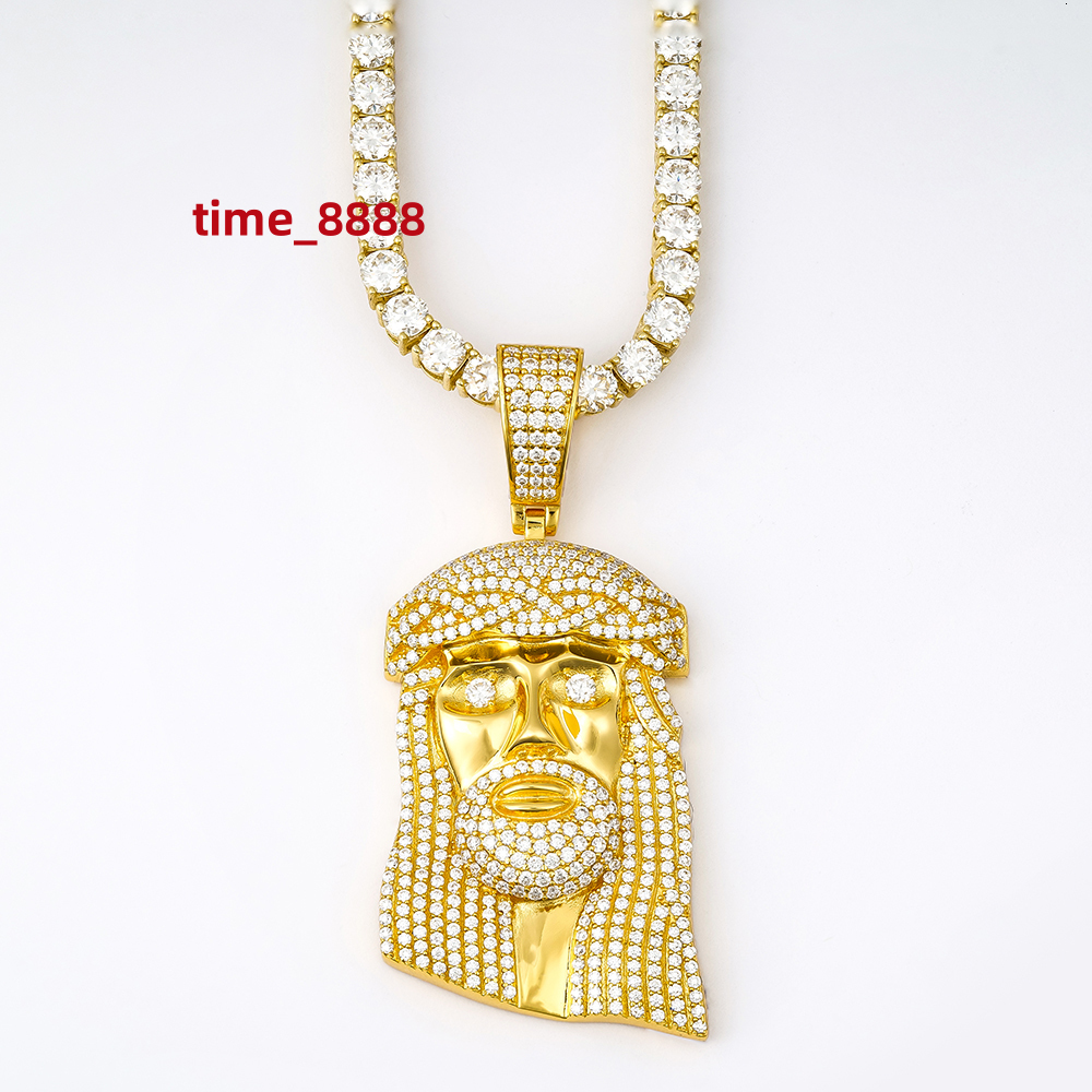 Yellow Gold Color 925 Silver Jewelry Hip Hop Ice Out Gra Cuban Tennis Necklace Chain Mossanite Moissanite Jesus Pendant