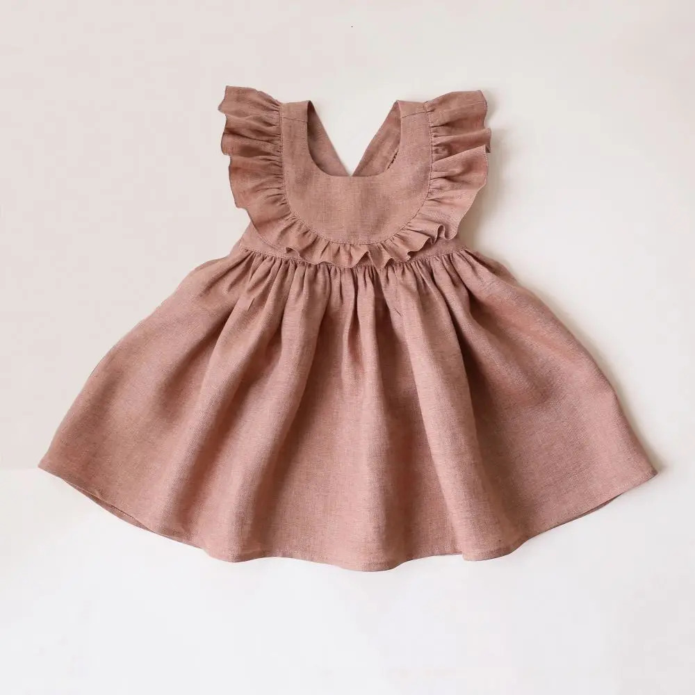 Fashion Toddler Girl Dresses Summer Linen Cotton Baby Girl Holiday Clothes Baby Girl Beach Dress 250326