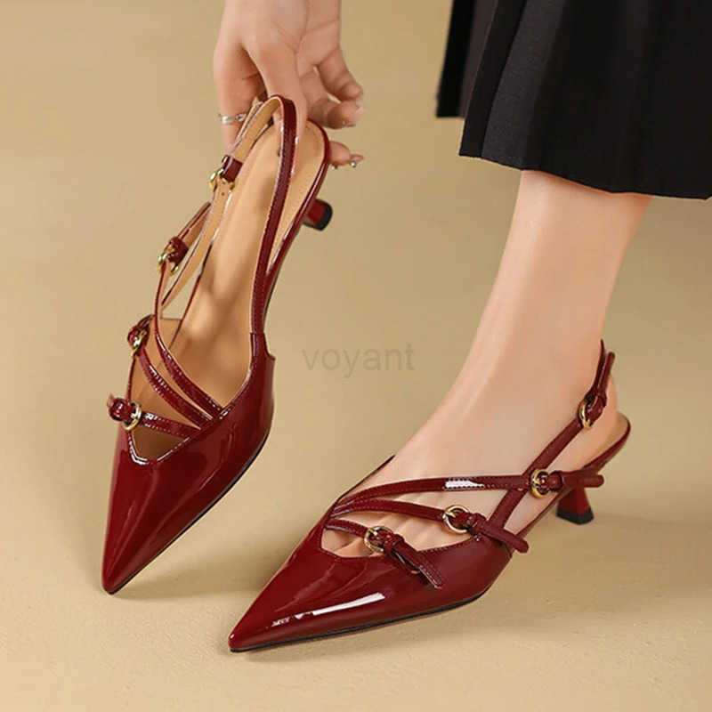 JOZHAMTA Size 34-42 Wen Heeled Sandals Retro Re High H Shoes For Wen Summer 2025 Real Leather Buckle Heel Sandal Z250326