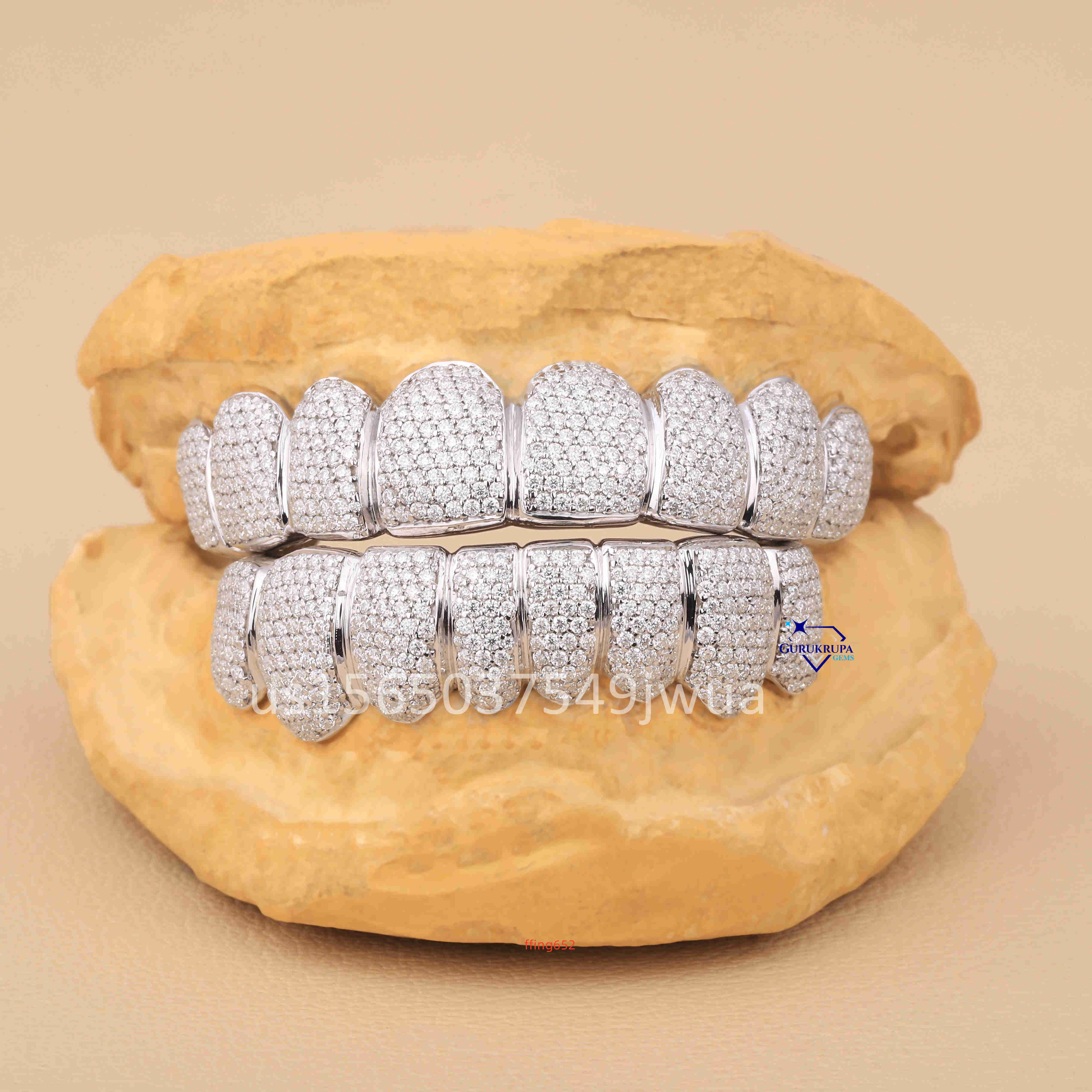 14 Kt White Gold Moissanite Luxury Hip Hop High Quality Fancy Round Brilliant Cut Dental Tooth Grillz for Men Women