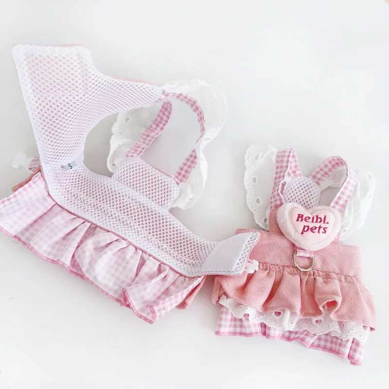 Pink Princess Lace Puppy Strap Summer Dress Puppy Heart Dress Pet Dog Chest Strap Outdoor Walking Yorkshire Clothing X250326