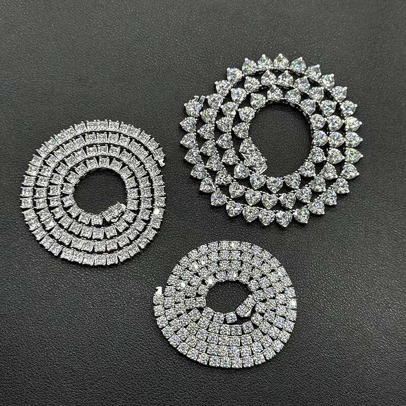 Hip Hop 925 Sterling Silver 3mm 4mm 5mm 6.5mm VVS Moissanites Diamond Necklace Moissanite Tennis Chain