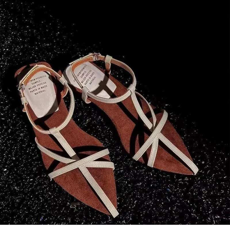 2025 Summer New Women's High Heels Leather Strap Diagonal Back Women's Designer Fashion Wedding Sandals