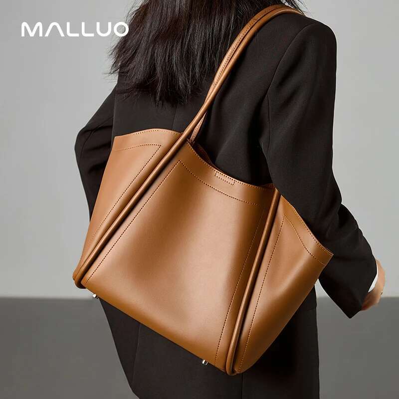 Women's Genuine Leather Bags Elegant Shoulder Tote Bag Fashion Commuter Soft Cowhide Handbag Large Capacity Practical Handbags
