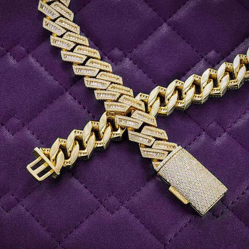 Hip Hop Iced Bling 925 Sterling Silver Cuban Link Chain for Men 15MM 18MM VVS Baguette Moissanite Pass Diamond Tester Necklaces