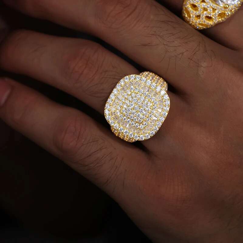 Unisex Classic Style Luxury 925 Ring Moissanite Men Hip Hop Jewelry Gift