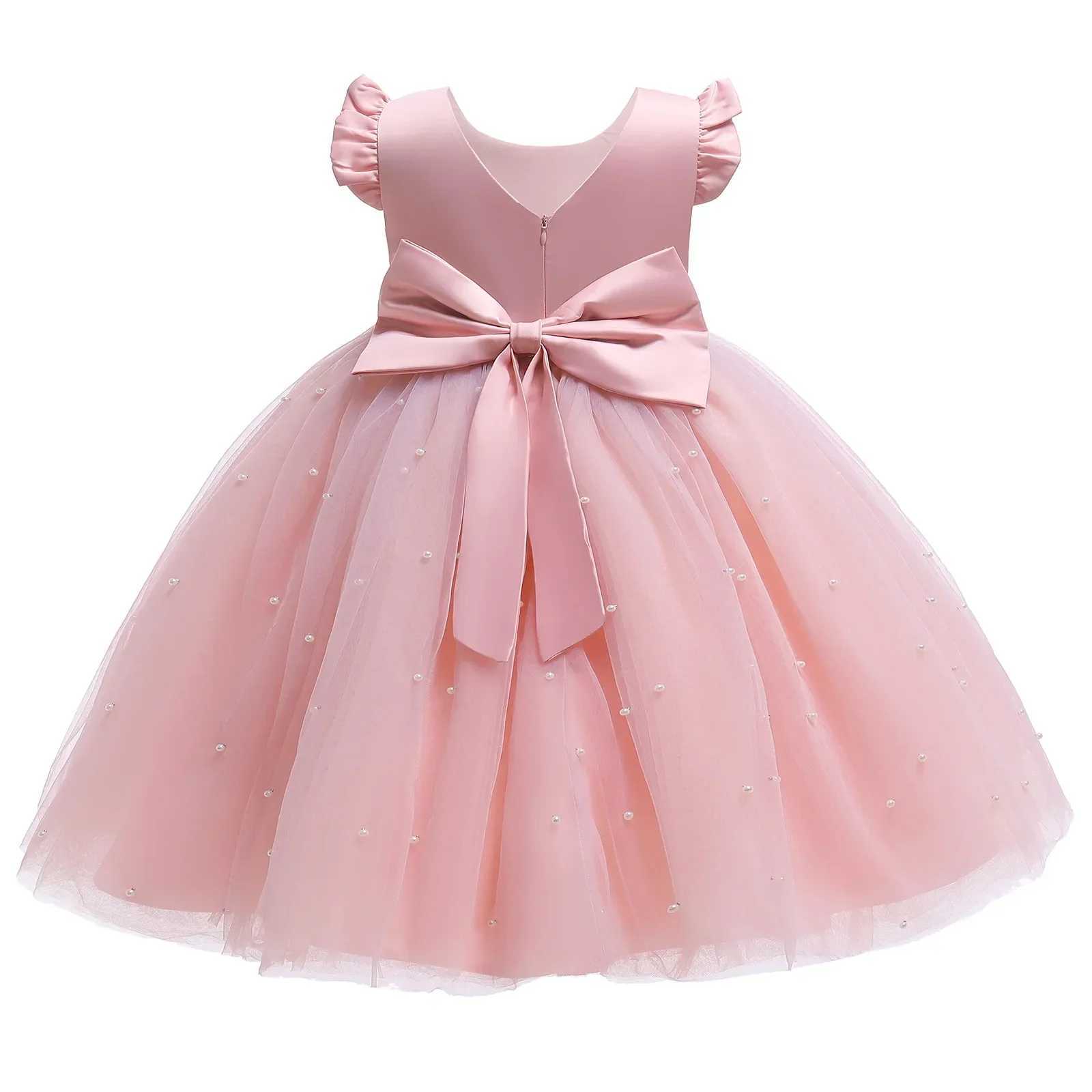 Summer girl flower birthday chiffon dress without back bow wedding dress childrens Par dress princess pink dress baby girl bow dress W250326