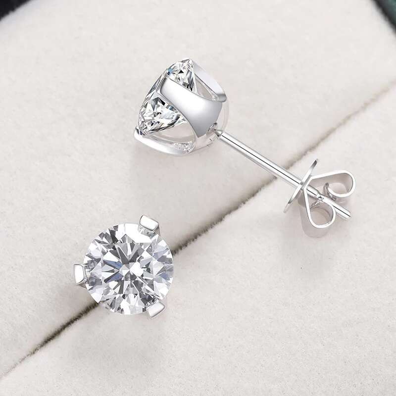 14K Real Gold Stud Earrings for Men Women 3 Claws VVS Round Cut Lab Grown Diamond Fine Ear Studs Jewelry Wedding Birthday Gifts